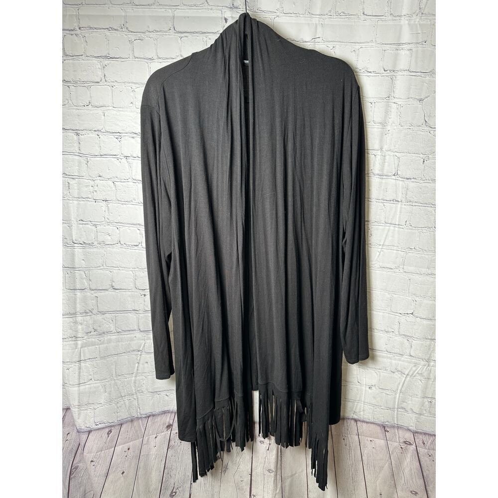 Interview Elegant Draped Fringed Cardigan Versatile Layering Piece Black